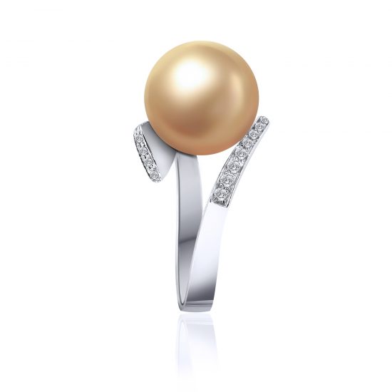 18W White Gold Golden South Sea Pearl Diamond Ring
